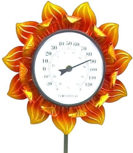 Gartenthermometer, Ø 11,1 Zoll, Wetterfest, Mit Großen Ziffern, Sonnenblumen-Thermometer-Gartenpfahl-Außendekoration Für Die Terrasse, Gesamtlänge 40,2 Zoll
