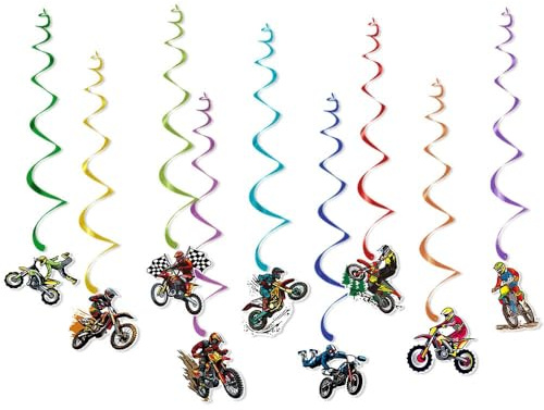 Motorcycle Hanging Swirls Motorbiker Birthday Party Decorations Ceiling Swirls Streamers Decorations for Motorcycle Enthusiast Motocross Themed Birthday Baby Shower Party Supplies(Complete Assembled)