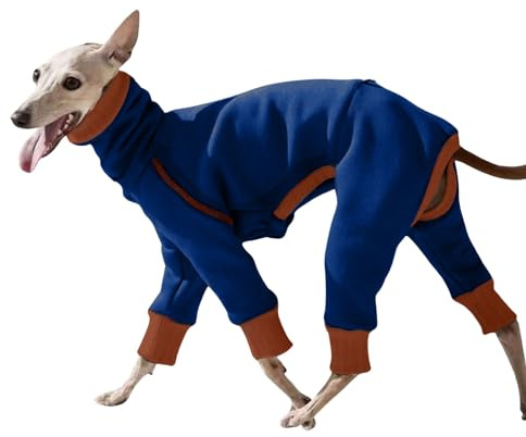 Windhund-Winterkleidung, elastisch, für Whippet, vierbeinig, Fleece-Mantel, schlanker Hund, kaltes Wetter, Overall, Pyjama, Größe XL, Blau