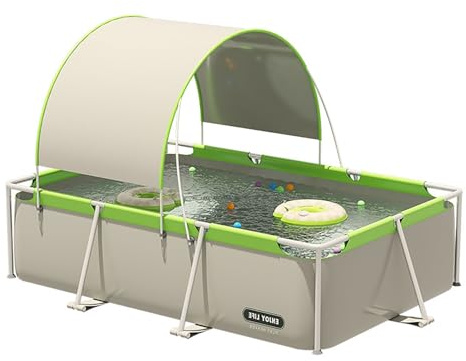 Dyqyym Above Ground Pool, Rectangular Pool Set, Foldable Pool, Framed Swimming Pools, Paddling Pool with Sunshade, Reinforced Steel Tube Skeleton