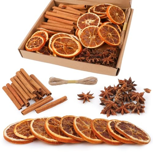 Joxessaien 80 Pcs Christmas Wreath Decoration Set – Dried Orange, Cinnamon, Star Anise & Jute Twine, Natural Advent Wreath Craft Supplies