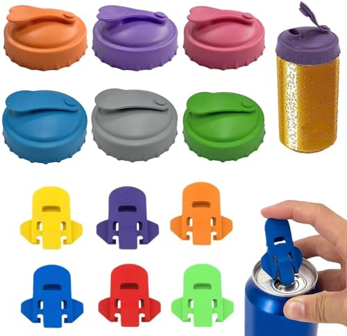 SiumPklay 12-Pcs Silicone Can Lids for Drinks Cans UK – Fizzy Drinks Reusable, Leak-Proof Can Covers for Soda, Beer, Juice, and Sparkling Water – Fits Standard Size Cans (6 Colors)