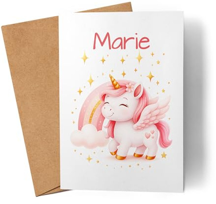 Kiddle-Design Einhorn Karte Kinder Personalisiert mit Name - Grußkarte als Geburtstagskarte - Faltkarte mit Einhorn-Motiv als Geldgeschenk für Jungs & Mädchen
