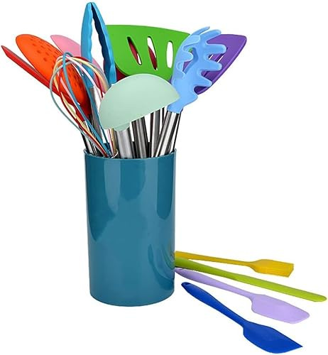 OIFAODAO, Ensemble d'ustensiles de Cuisine 14 pièces avec Support, Ensembles en Silicone, Ensemble antiadhésifs, Gadgets sans BPA,Cuillère de Cuisine