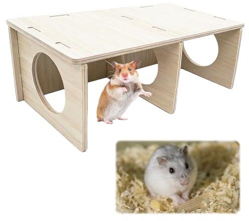 RARITYLL 3-Chamber Wooden Hamster Hideout, Hamster House Platform with Chew-Resistant Design, Durable Small Animal Shelter for Hamsters, Guinea Pigs, Rats Toys & Cage Accessories