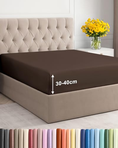 Spannbettlaken 200x200 cm Braun - 40cm (16) Tiefe Tasche - Premium Mikrofaser Spannbetttuch - Weich, Knitter- und Bügelfrei - Atmungsaktiv, Hypoallergen und Oeko-TEX Standard 100 Zertifiziert