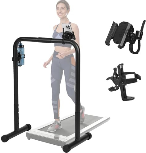 AIHSUMC Walking Pad Handle Bar Attachment, Adjustable Treadmill Handrail Stand with Non-Slip Rubber Feet, Easy Assembly Safety Support for Under Desk Walking Pad, Home Office & Gym Use