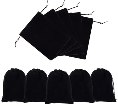 PENGCHE Bolsas de Terciopelo 7x9cm Anti-Pelusa para Joyas, 10 Unidades de Saquitos con Cordón Seguro, Fundas Pequeñas de Tacto Suave para Regalos de Boda y Comunión, Color Negro Elegante