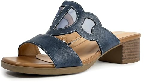 JOMIX Sandales Femme Ouvertes Élégantes Mules Confortables À Petit Talon Bloc Style Casual Chic pour Quotidien Bureau et Vacances Bleu 39