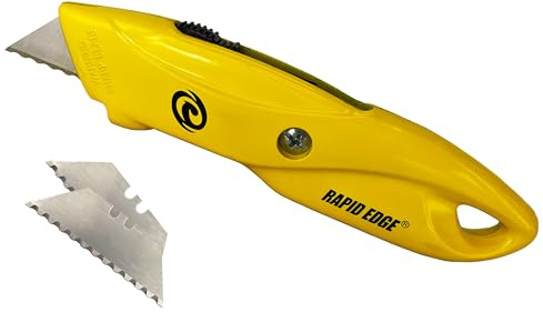 Rapid Edge Heavy-Duty Die-Cast Utility Knife with LED Safety Light and 3 Rapid Edge Serrated Razor Knife Blades (1 Pack)