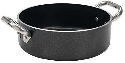 Ollas Agnelli Alblack Baja Cazuela, de Aluminio, de Espesor 5 mm, con 2 Asas en Acero Inoxidable, Negro, 6,4 litros