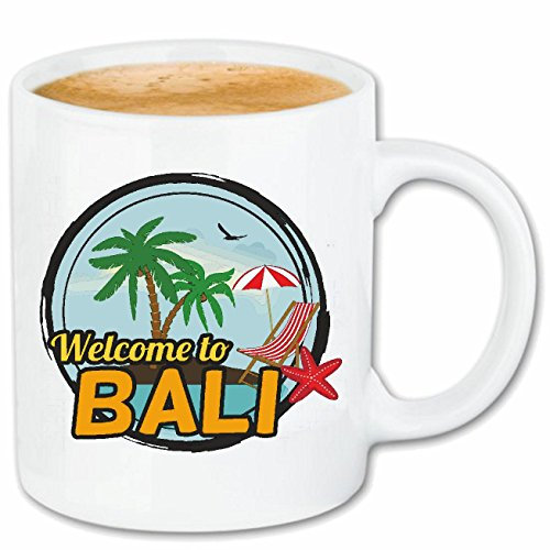 Reifen-Markt Welcome TO BALI Surfen Tauchen Diving Taucherparadies Keramik Kaffeebecher 330 ml, weiß Teetasse Spülmaschinenfest mikrowellengeeignet Geschenkidee, Motiv 401189