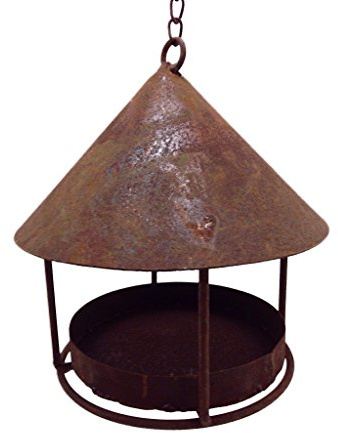 Vogelstation Vogelhaus rund - Edelrost Vogelfutterstation aus Metall, naturbelassen - Durchmesser 17 cm Höhe mit Kette 40 cm