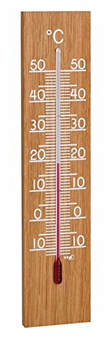TFA Dostmann Analoges Innen Außen Thermometer, 12.1054.01, Wetterfest, hohe Genauigkeit, Eiche, L 46 x B 12 x H 200 mm