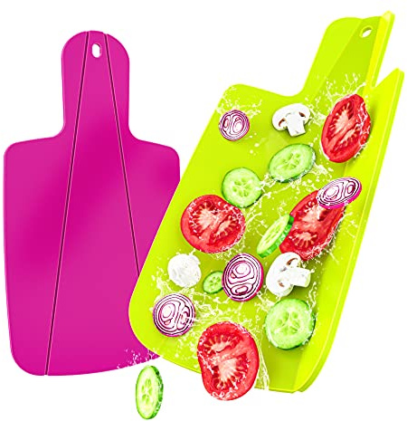 Kitchen Helpis® Faltbares Schneidebrett, Küchenbrett, Klappbares Schneidebrett, Brettchen (Grün & Pink)