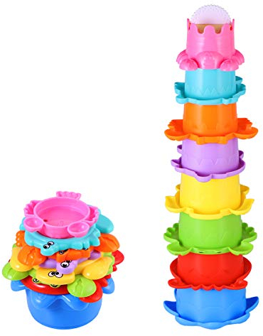 TOYMYTOY Baby Bad Spielzeug Set, Stapelbecher Wasserspielzeug 8pcs Abfliessen Becher Stapeln Spielzeug Kinder Badewannenspielzeug Sandspielzeug FüR Badewanne Strand Und Outdoor Spaß