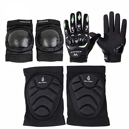 Riding Protective Gear Off-road Motorcycle Mountain Bike Shatter-resistant Gloves Knee Pads Elbow Set Protective Gear Six-piece,Green,M