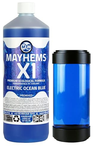 Mayhems - X1 Premixed PC Coolant - Computer Water Cooling Fluid - Liquid Cooling, Eco Friendly Series, 1 Litre, Electric Ocean Blue | UV Blue, 1000ml, vegetable-extract base, biodegradable, non-toxic inhibitors