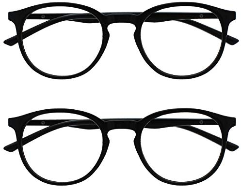 OPULIZE Met - Lesebrille Blaulichtfilter 2er Pack Schlank Runder Rahmen Federscharniere Verbessert Schlaf Computer Gaming Entspiegelt Schwarz Herren Damen BB60-1 +2.50