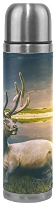 Linomo Thermosflasche Tier Hirsch Edelstahl Wasserflasche,Isoliert Auslaufsicher, Doppelwandig Vakuumflasche für Sport Reise Camping Büro 500 ml