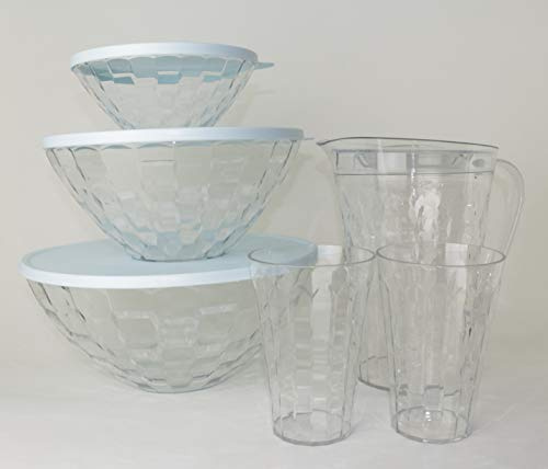 TUPPERWARE Diamant Stella Türkis Klar Servierschale Schüssel 3,5L + 2L + 1x 500ml + Kanne 2L + 2X Trinkbecher 475ml + Ausstecher Herz Rot
