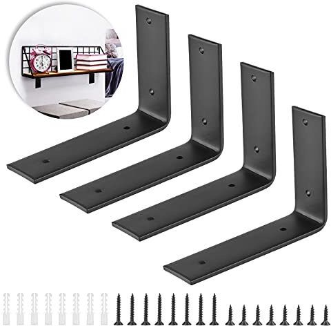 Faankiton 4 Stück Schwarz Wandhalterungen Regalträger, L-Winkel Regal,Regalwinkel Schwarz Heavy Duty mit Schrauben und Dübel für Brettern Topfpflanzen halter (150x200mm)