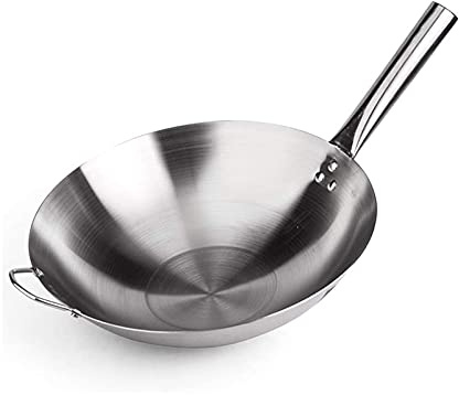SILAAI Wok Edelstahl unbeschichtet, spülmaschinengeeignet,Stahlwok mit rundem Boden (Größe : 36cm/14.1in)