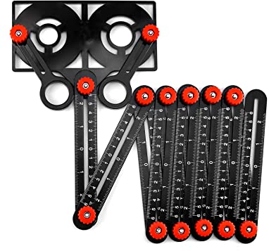 QWORK® Template Tool, 12 Sides Winkelschablone Multi Winkel Lineal mit Tile Positioning Aperture für Architekt Fliesen Tischler Holzarbeiten Plasterer