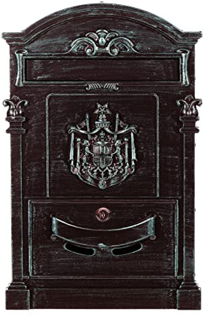 Antiker edler Briefkasten GAL29 Wandbriefkasten, Nostalgischer aus Aluminium Guss Englischer Briefkasten Metall 47 cm hoch. Rostfrei (Antik Grün)
