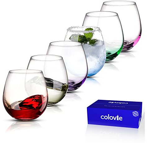 ColoVie Weingläser ohne Stiel, bleifrei, kristallfarben, Farbverlauf, schillerndes Ombre-Glas für Rot- und Weißwein, einzigartiges Einweihungsgeschenk für Frauen, 425 ml, 6 Stück