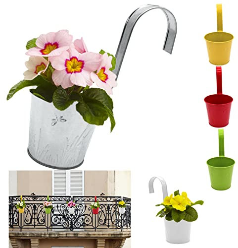 Stephans Möbelbörse Blumentopf Balkontopf Hängetopf Balkon Zaun Blumen Übertopf Kräuter Pflanztopf Topf zum aufhängen Zink Bunt Metall (4X Zink)