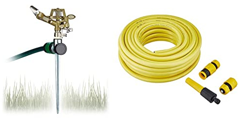 Relaxdays Impulsregner Kreisregner, Bewässerung großer Flächen bis 700 m², 15 m Reichweite & Meister Schlauch Kreuzgewebe, 12,7 mm (1/2 Zoll) - 20 m Länge - Zur Bewässerung Kleiner Flächen