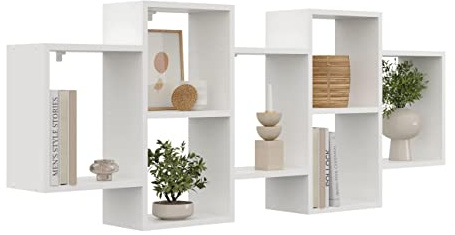 KUBUTKU Dekorativ Wandregal mit 7 Böden 160x65x18 Design Skandinavischer Modern für Wohnzimmer Küche Büro Schlafzimmer Badezimmer Hängeregal zur Präsentation Bücherregal (Weiß)