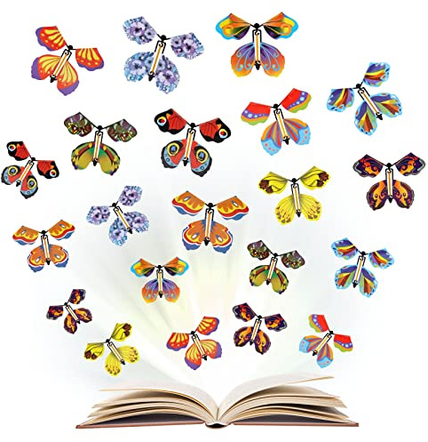 20PCS Fliegende Schmetterlinge Magische, Flying Butterfly Toy, 10 Stile Schmetterling mit Gummiband, Kinderspielzeug Schmetterling Karte, Schmetterling Deko Geburtstag für Hochzeit Weihnachten Deko