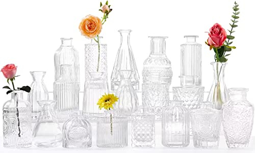 Minivas-set, 20 st klar liten glasvas vintage dekoration vaser set olika storlekar blomvas för bordsdekoration mittstycken, bröllopsdekorationer