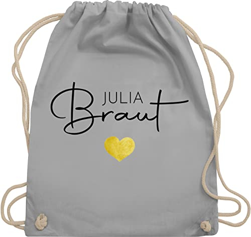 Turnbeutel Rucksack - JGA Junggesellenabschied - Braut - Name Herz - Unisize - Hellgrau - junggesellinnenabschied beutel team bride personalisierte tasche polter rucksäcke jungesellenabschied