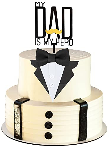 Gyufise 3Pcs Happy Father's Day Cake Toppers Dad is My Hero Cake Decorations Dad Happy Birthday Cake Toppers for Fathers Day Birthday Party Decorations Supplies