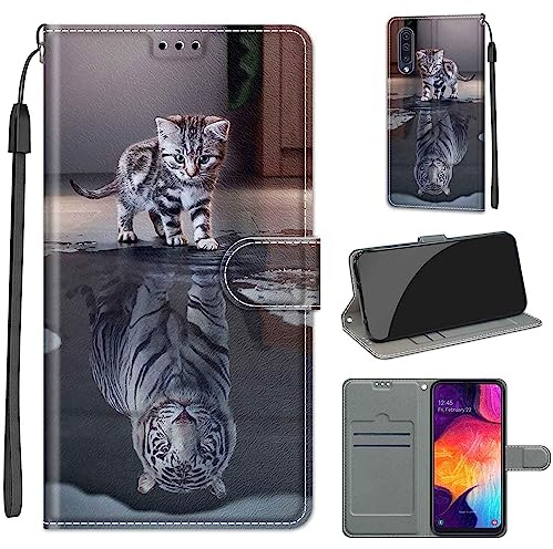 Schutzhülle für Samsung Galaxy A50/A50S/A30S, PU-Leder, Brieftaschenformat, Standfunktion, kompatibel mit Samsung A50/A50S/A30S Handyhülle (Katze und Tiger)