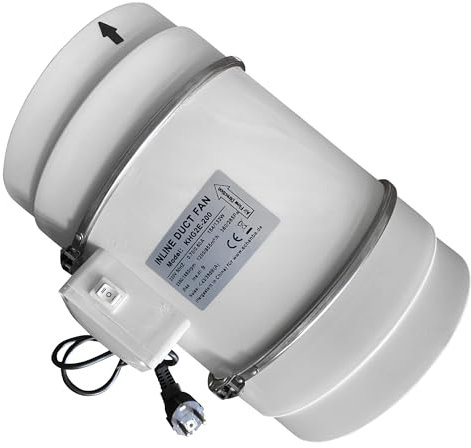 Schahba Rohrventilator 200 mm - leiser Badlüfter mit 2 Stufen, schallgedämmt, 154W, 43 dB - Abluftventilator für Bad, WC & fensterlose Räume - Weiß, industrielles Design