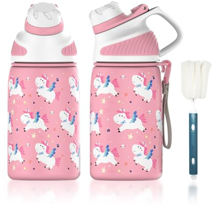 FJbottle Kinder Trinkflasche Edelstahl mit Magnetischem Deckel 400ml, BPA-Frei Auslaufsichere Thermo Flasche - Kohlensäure geeignet Wasserflasche für Jungen/Mädchen, Schule, Kindergarten | Auslaufsicher, spülmaschinengeeignet und ideal für Kindergarten, Schule und Ausflüge; passend für viele Fahrradhalter.