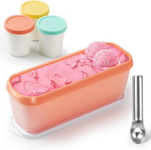 WOOLUCK® 4 Piezas Recipientes para Helado,Envases de helado reutilizables con Tapas y Cuchara,Sin BPA