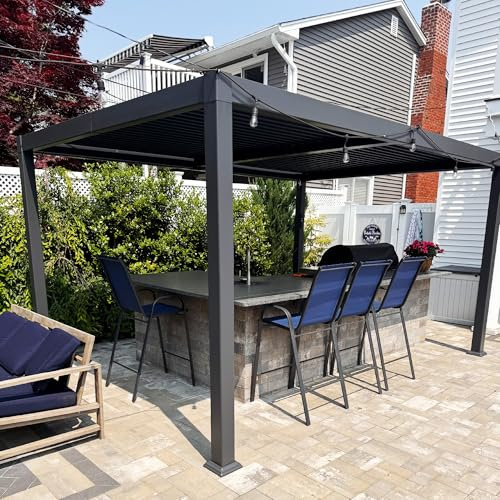 PURPLE LEAF Louvered Pergola 10' x 14' Aluminum Outdoor Pergola with Adjustable Louvers Roof and Integrated Drainage System 70 Mph High Wind Resistant Small Pergolas for Patio Deck Porch Yard