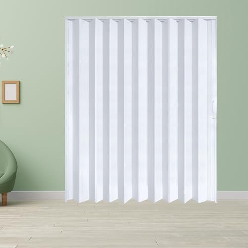 CCBOYSHARDWARE 60x80in Extra-Wide PVC Accordion Door, Reversible Left/Right Opening Folding Interior Door, Double-Layer Durable Bifold Door for Closet & Room Divider, White