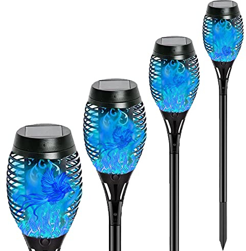 AnPingXin 4Pcs Solar Flame Light Outdoor Garden 20 Solar Torch Lights Flickering Dancing Flame Light Garden Lights Dusk to Dawn Decoration Waterproof for Yard Patio Pathway Driveway Walkway (Blue)