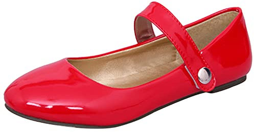 Diuniarza Round Toe Flats Womens Patent Mary Jane Dolly Shoes Girl School Comfortable Ankle Strap Concise Classics Red Size 5 UK/39