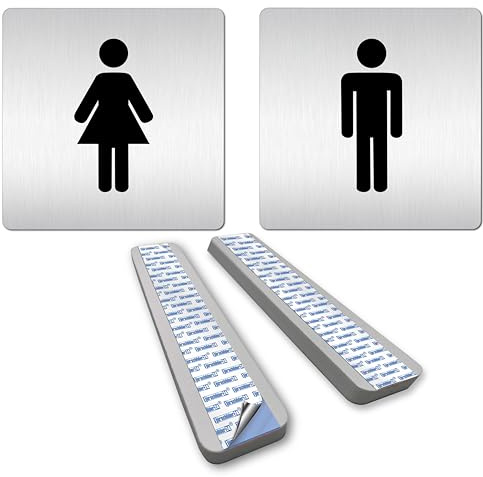 Türschilder24 XXL WC Schilder (A) 125 x 125 mm Set Damen WC und Herren WC Stabile Schilder aus 1,5 mm Aluminium Vollmaterial! • 100% Made in Germany (Variante B + Abstandshalter)
