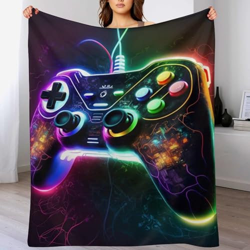 Gaming Neon-Gamecontroller Decken Leicht Super Weicher Flannel Fleece-Decken Bedruckt Flauschige Warme Decken Für Bett, Sofa, （130×150cm）
