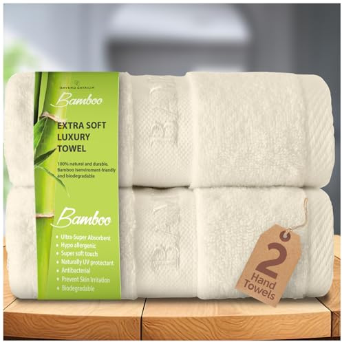 GC GAVENO CAVAILIA Lot de 2 Serviettes en Bambou très absorbantes pour Salle de Bain (50 x 80 cm) - 60% Bambou et 40% Coton - Crème