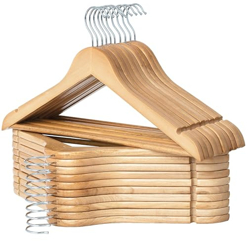 StorageWorks Kleiderbügel Holz, 20er-Pack, glatter Kleiderbügel aus Naturholz und 360° drehbarem Haken, Naturholz Bügel Holz für Mäntel, Hemden, Jacken, Hosen, Anzüge, Naturholzfarbe