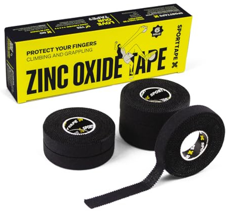 SPORTTAPE Fingertape 6 rullar 1,25 cm x 10 m Svart – Fingertejp för klättring, bouldering och BJJ | För handboll, volleyboll och målvakter | Stark vidhäftning, rivtålig för fingerskydd